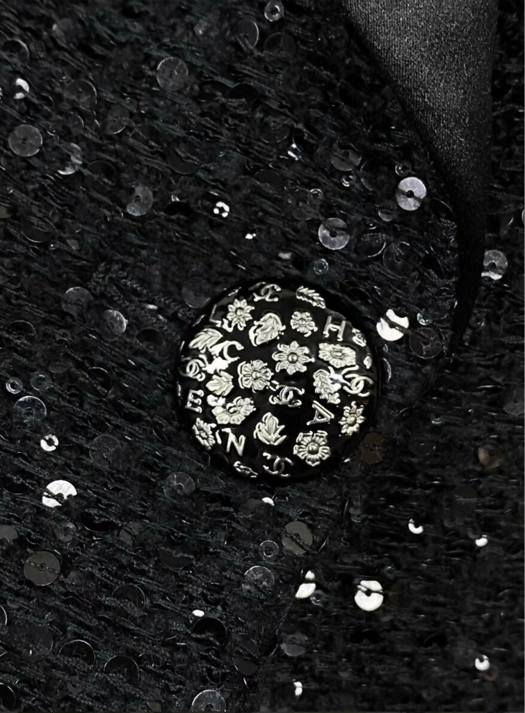 Chanel 18K Black Sequined Satin Lapel Jacket