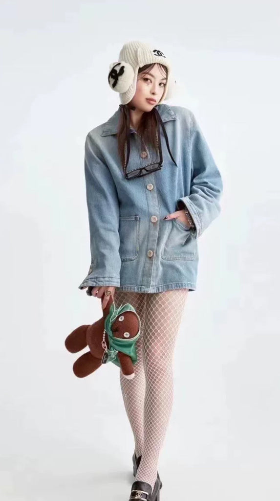 Chanel 24k light blue washed denim jacket