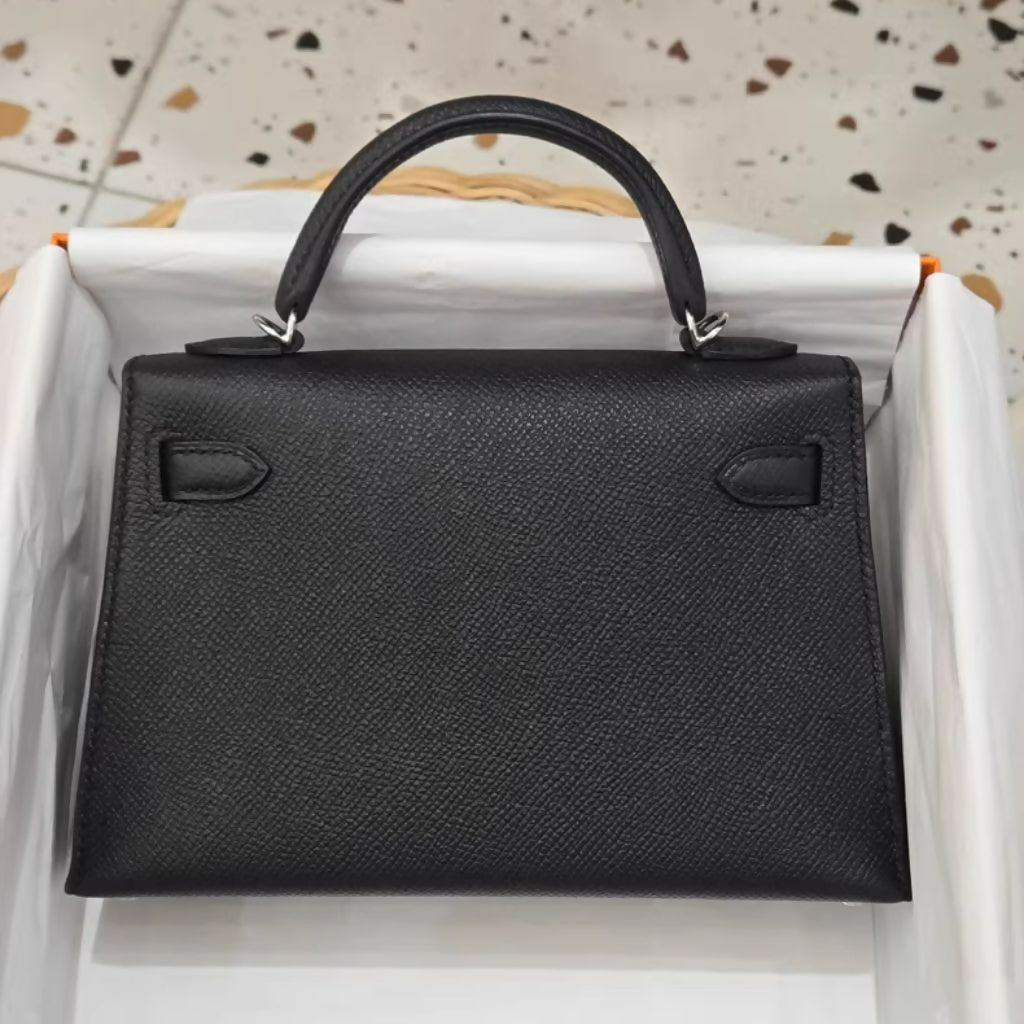 Hermès Mini Kelly Black Epsom Leather Palladium Hardware