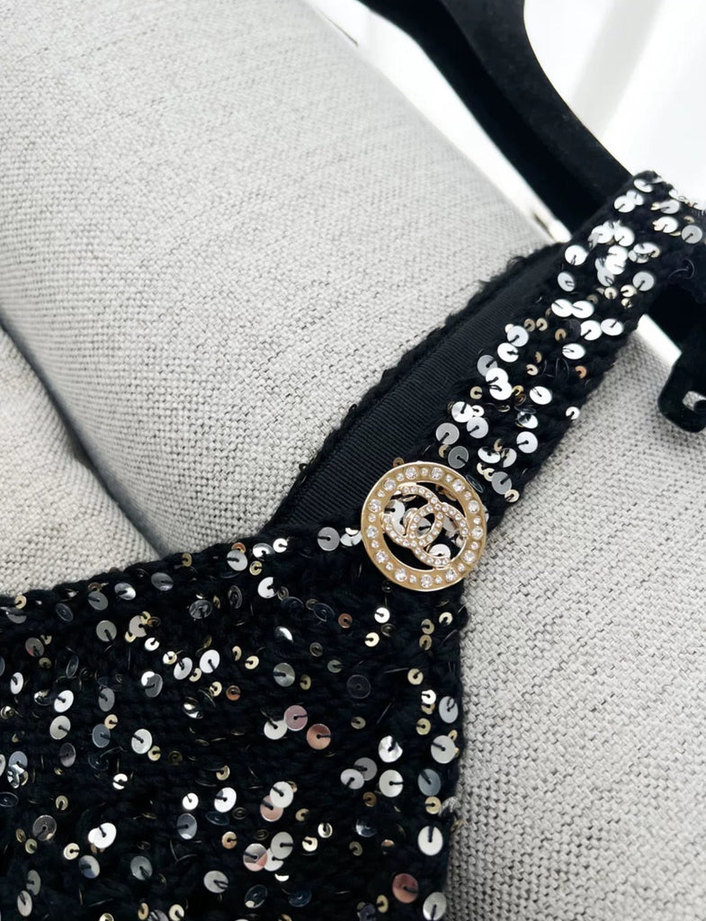 Chanel 23C Black Sequin Jumpsuit