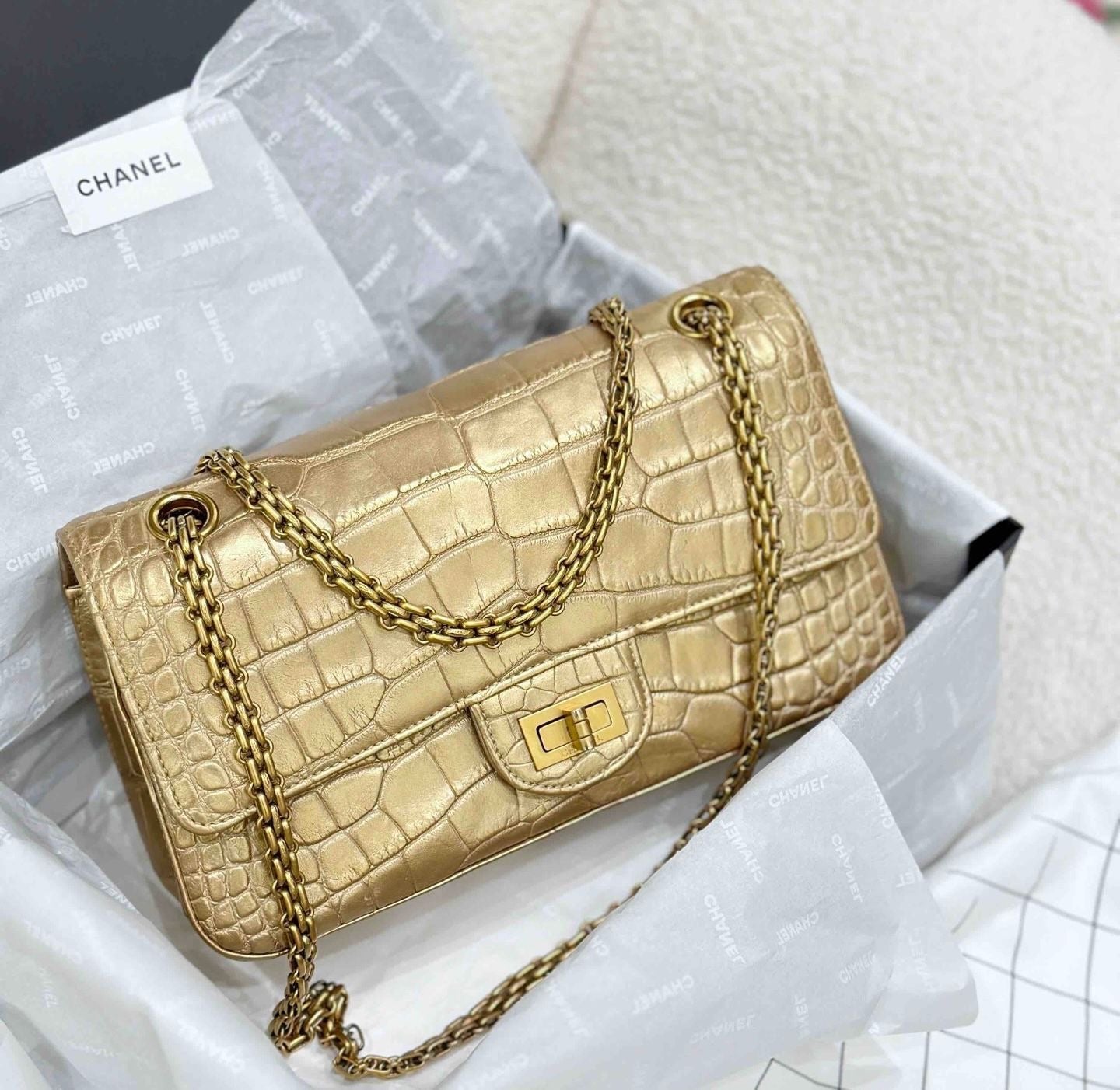 Chanel Reissue 2.55 Bag Gold Metallic Alligator