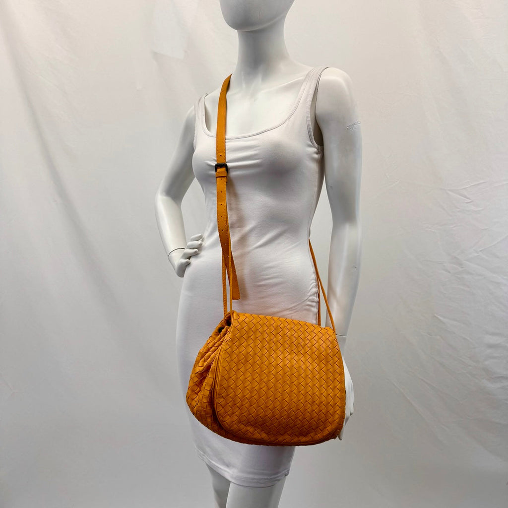 Bottega Veneta Drawstring Flap Intreciatto Crossbody Bag