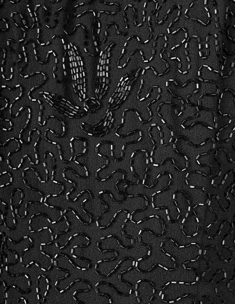 Vintage 1940s Black Beaded Rayon Peplum Dress