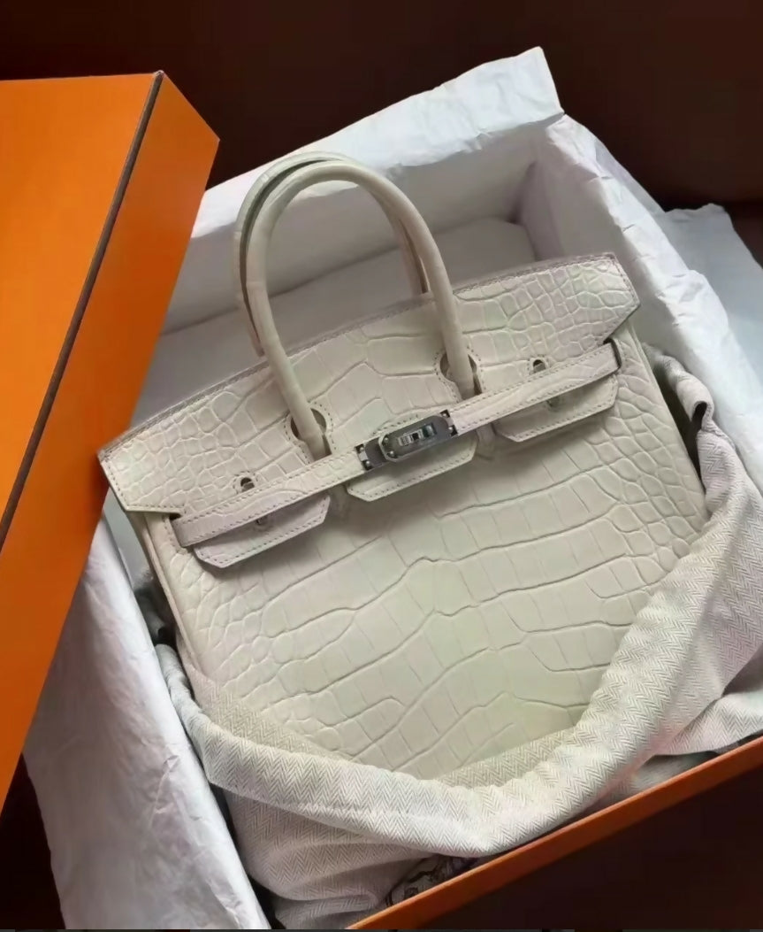 Hermes Birkin 25 Craie Matte Alligator Leather Palladium Hardware