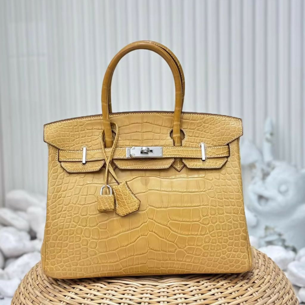 Hermès Birkin 30 Jaune Amber Yellow Matte Crocodile Palladium Hardware