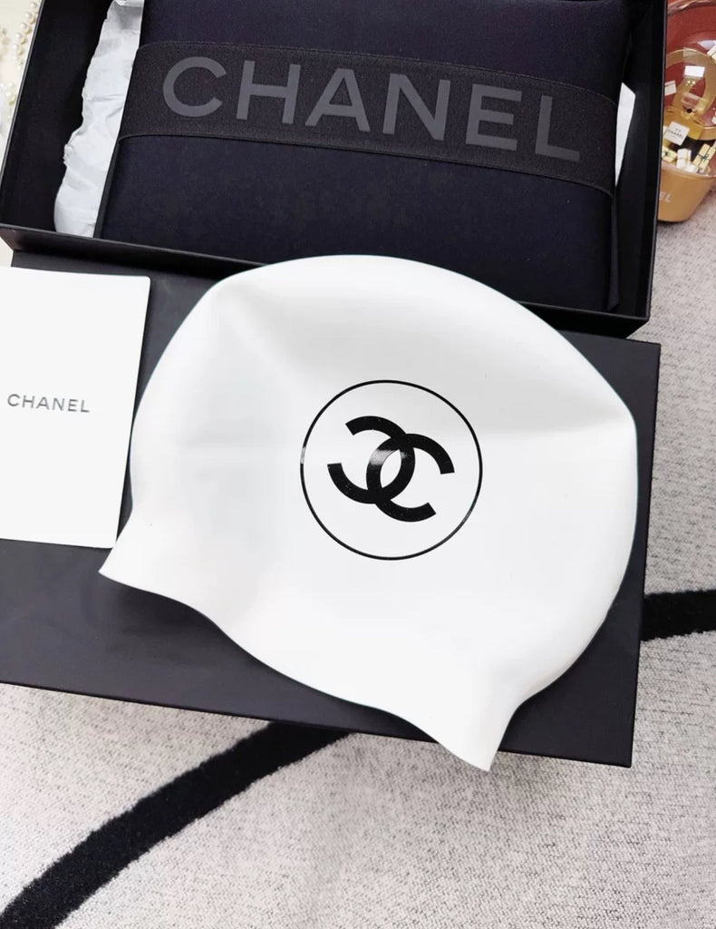 Chanel 24S swimming suit Glasses + black swimming cap + white swimming cap