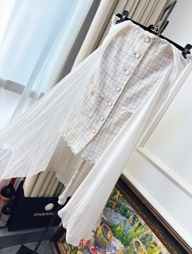Chanel 25SS White/multicolor tweed silk dress
