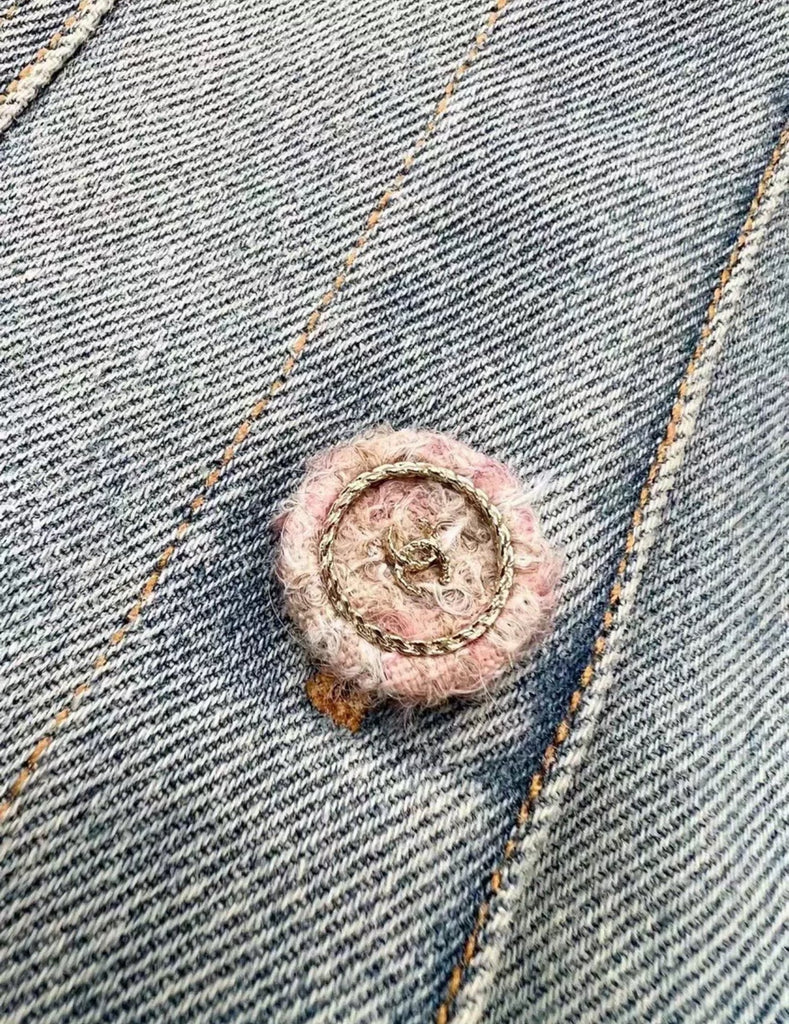 Chanel 24k light blue washed denim jacket
