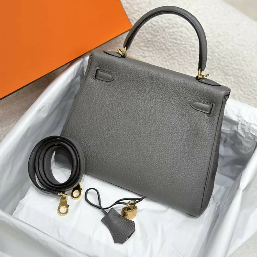 Hermès Kelly 25 Gris Etain Togo Leather Gold Hardware
