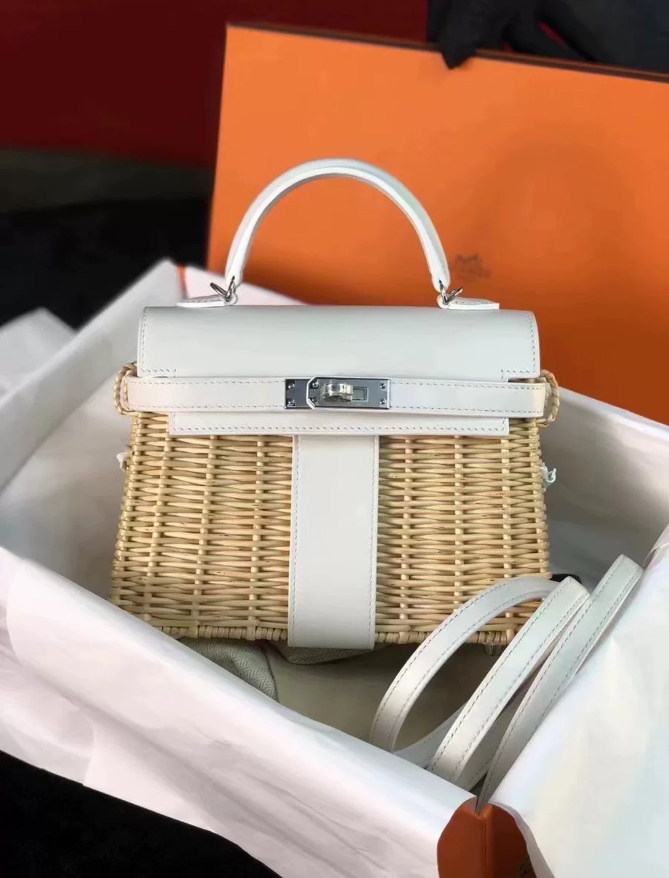Hermès Mini Kelly 20 Picnic White Swift Leather Palladium Hardware