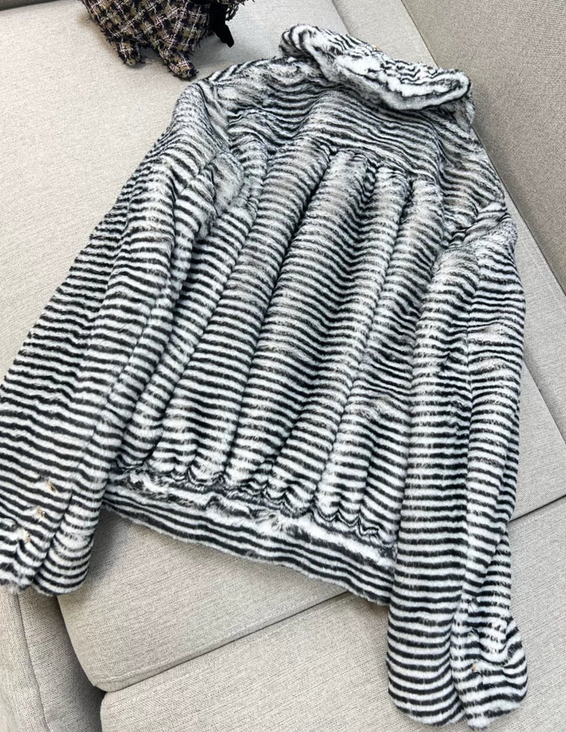 Chanel 20k black & white fur blouson jacket