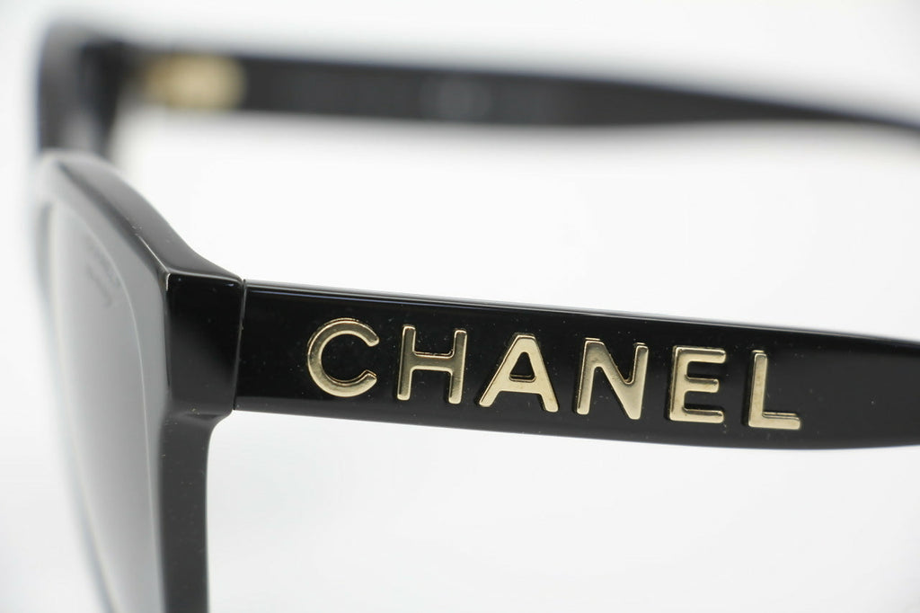 Chanel 2021 Resin Black with Gold-Tone Lettering Sunglasses