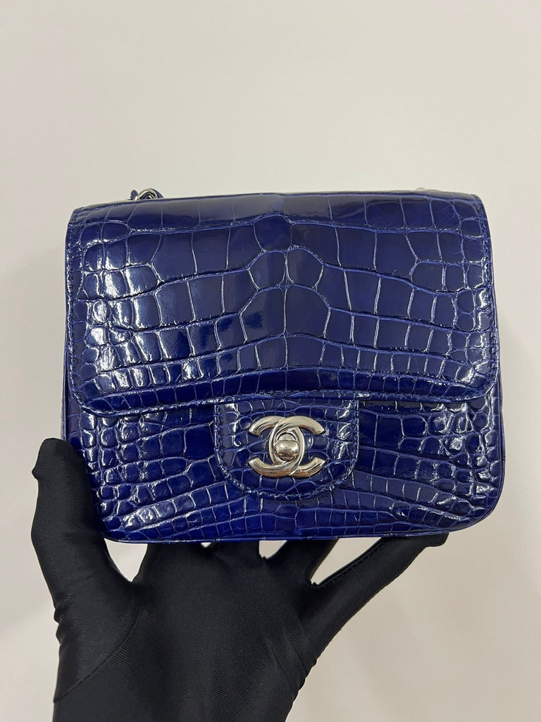 Chanel Blue Alligator mini square Flap Bag