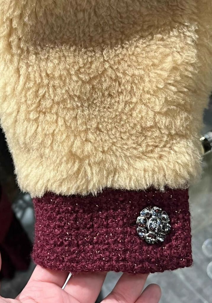 Chanel 22K silk fur jacket in beige and burgundy