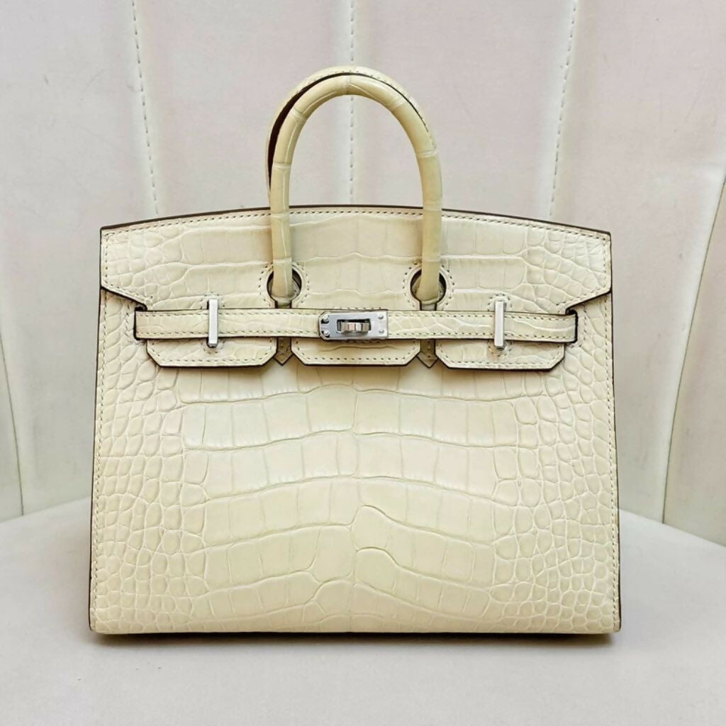 Hermes Birkin 20 Y1 Vanille Matte Crocodile Leather Palladium Hardware