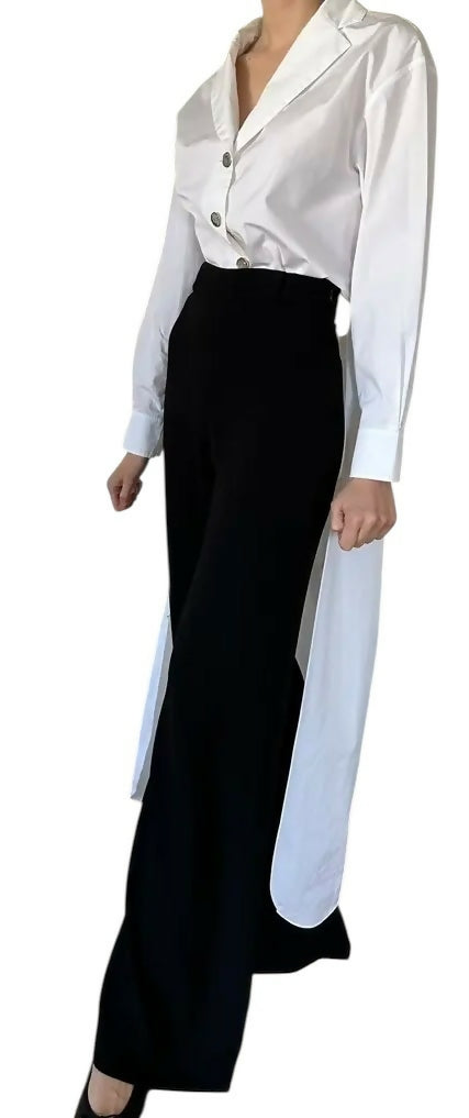 NWT Chanel 23C Monte-Carlo Runway Long Tuxedo Dress Shirt Blouse FR 40