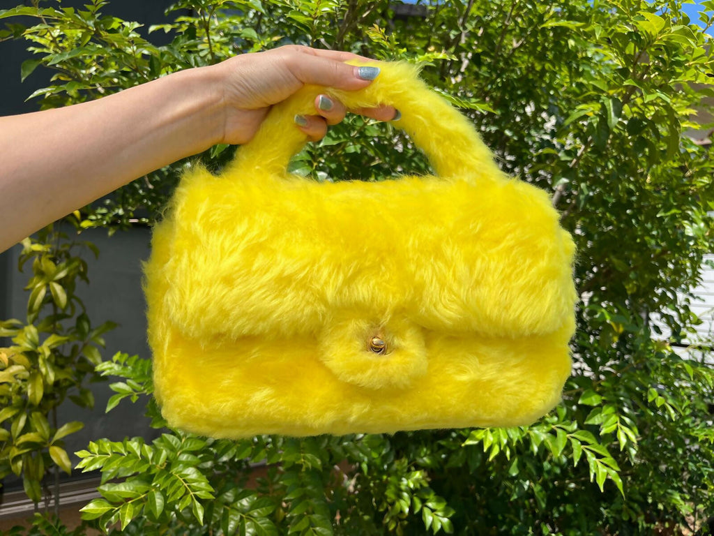 Chanel 1994 Vintage Yellow Faux Fur Kelly Bag