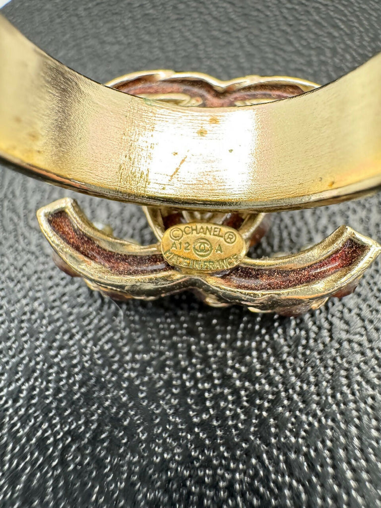 Chanel A12A Metal Imitation Pearl Maroon CoCo Mark Ring