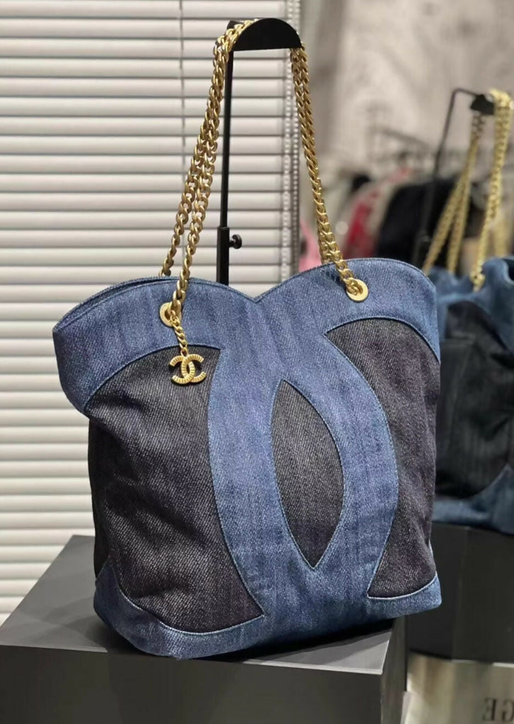 Chanel 23P Navy Denim Tote Bag Navy blue