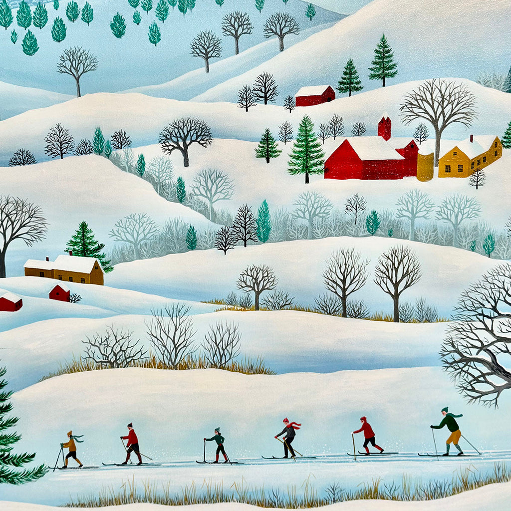 "Winter Landscape featuring Cross Country Skiers" Signed and Dated