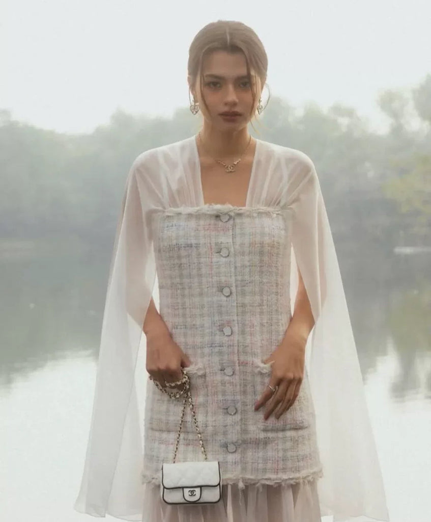 Chanel 25SS White/multicolor tweed silk dress