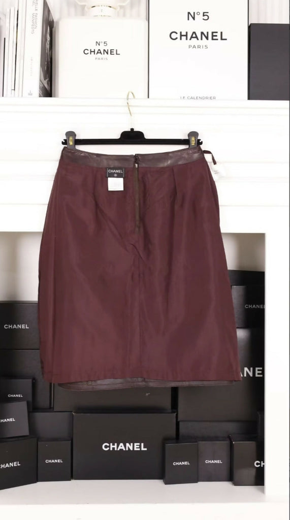 Chanel 2000 burgundy wool & leather  jacket & skirt