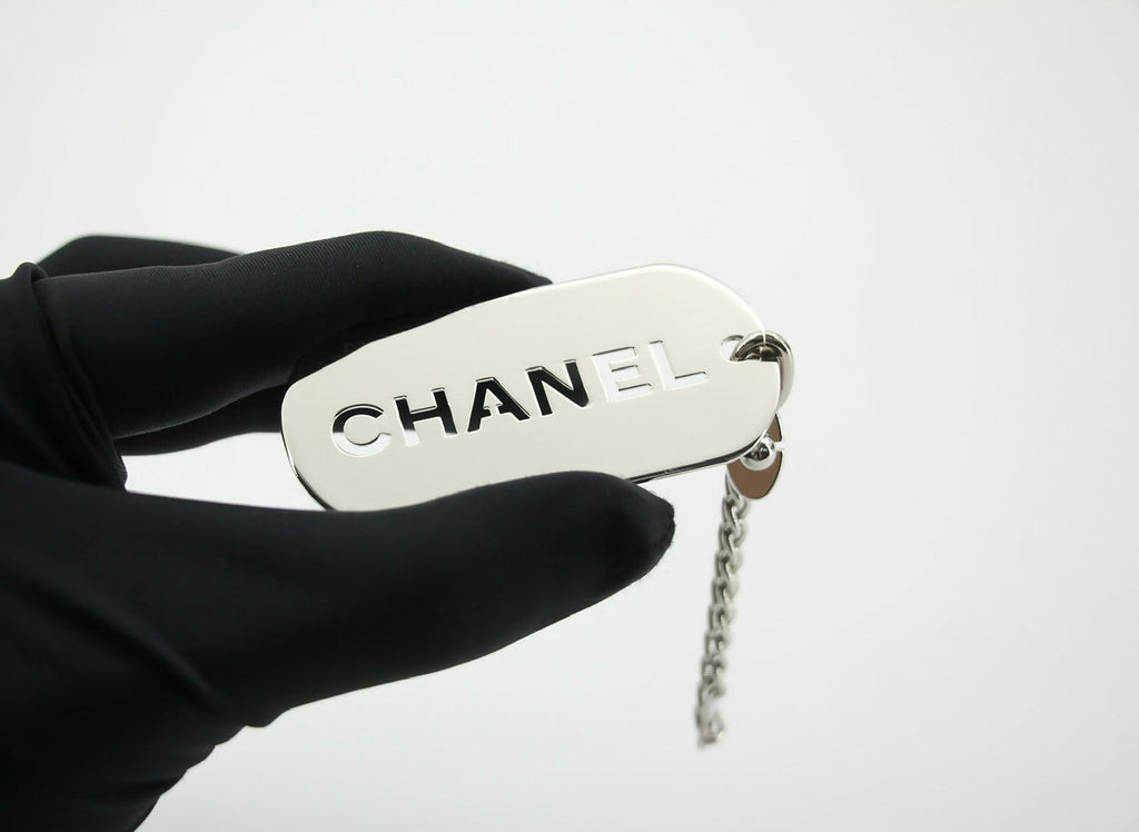 Chanel Vintage 04V Metal Silver-Tone Rectangular Plaque Pendant Bag Charm