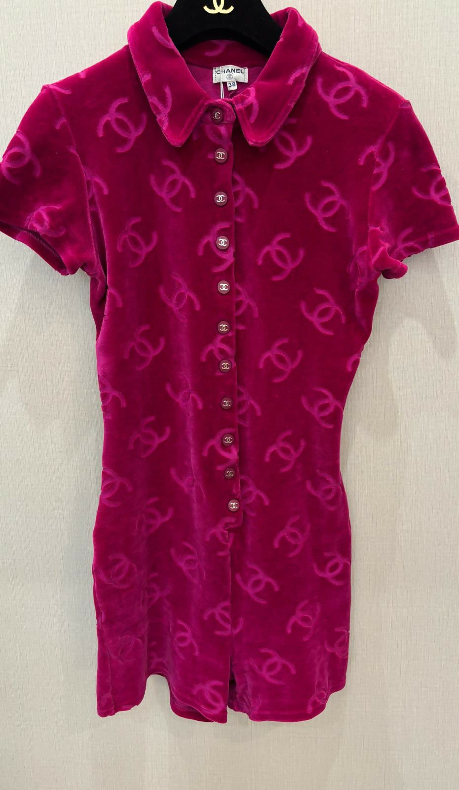 Ultra-Rare Chanel 1996 Velour Playsuit in Pink (Size 38)