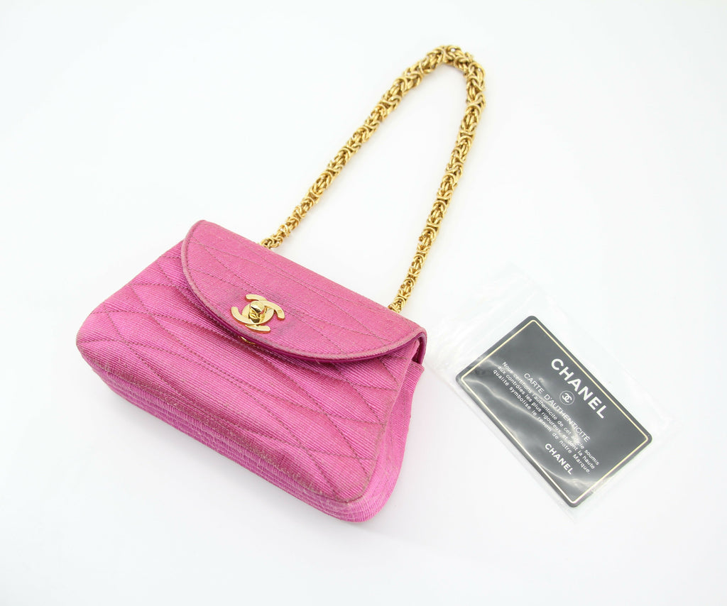 Chanel Vintage 92 Canvas Purple Pink Quilted Chain Crossbody Bag