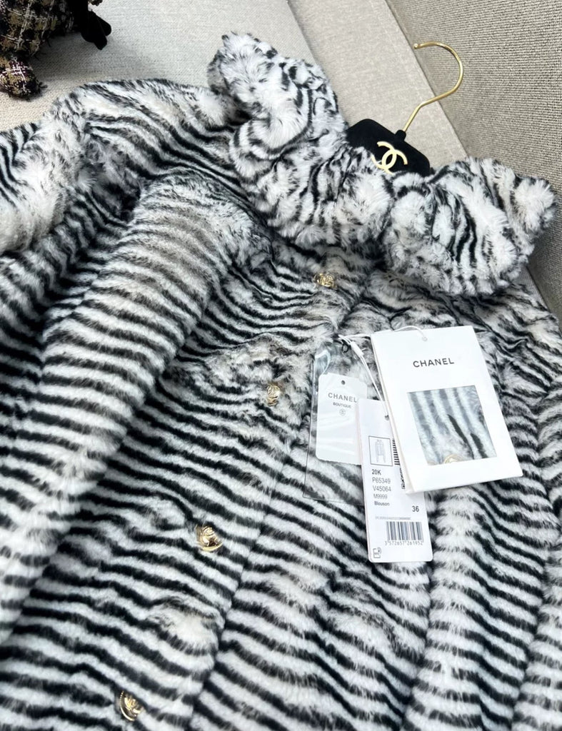 Chanel 20k black & white fur blouson jacket