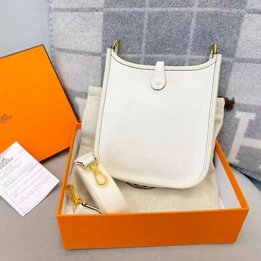 Hermès Mini Evelyne White Leather with Gold Hardware