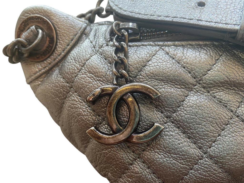 Chanel Classic Quilted Metallic Silver Goatskin Banana Waist Bag Fanny Pack