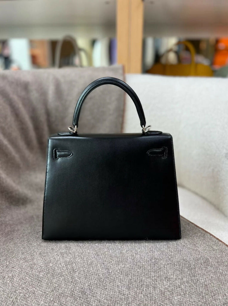 Hermes Kelly bag 25 Sellier Black Tadelakt leather Palladium hardware