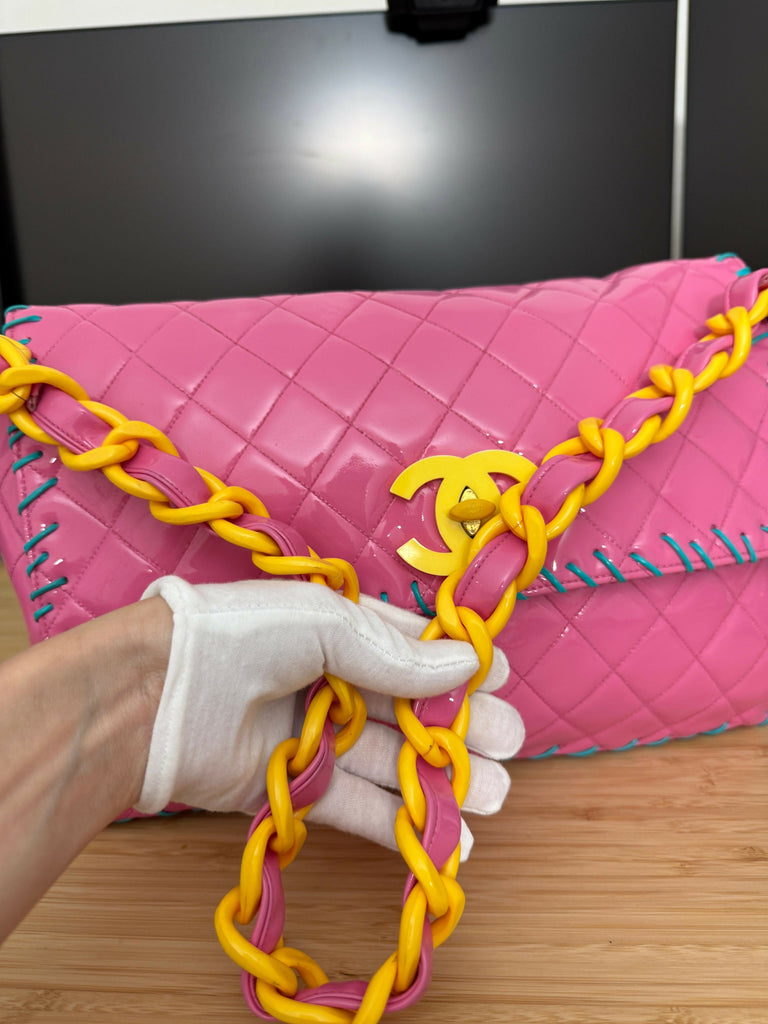 Chanel 1994 Vintage Pink Vinyl Jumbo Flap Bag