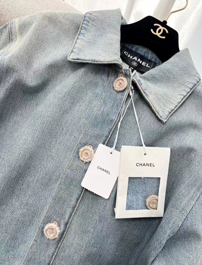 Chanel 24k light blue washed denim jacket