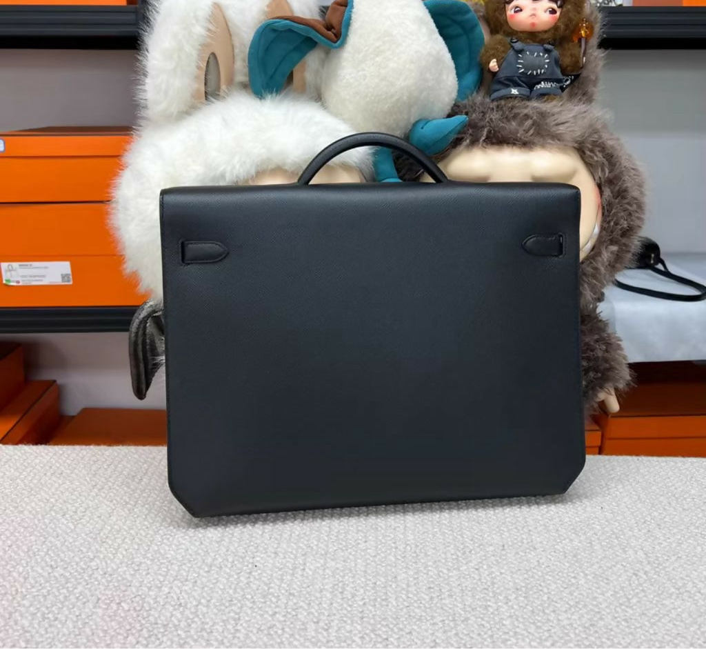 HERMES BLACK EPSOM LEATHER KELLY DÉPÊCHES 36 WITH PALLADIUM HARDWARE