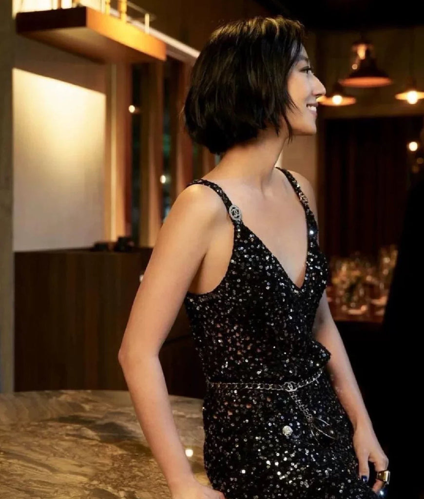 Chanel 23C Black Sequin Jumpsuit