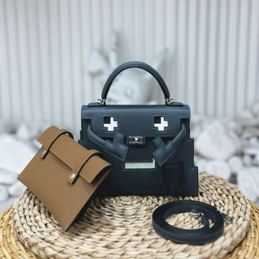 Hermes Kelly Doll Picto Gris Misty/Gris Meyer/Vert Fizz/Noir/Alezan Epsom Leather Palladium Hardware