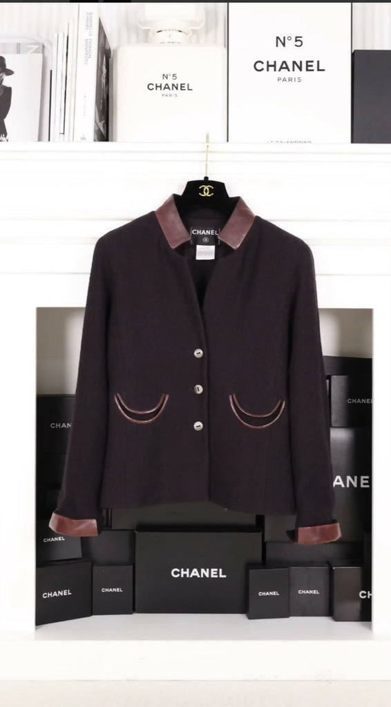 Chanel 2000 burgundy wool & leather  jacket & skirt