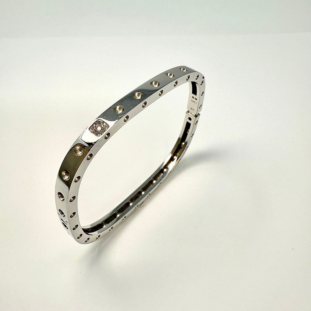 Roberto Coin 18K White Gold Square Hinged Pois Moi Bangle with 0.07ct Diamond