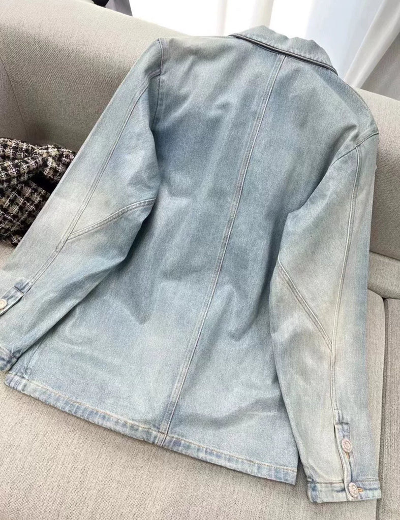 Chanel 24k light blue washed denim jacket