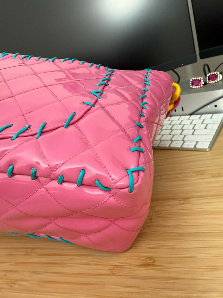 Chanel 1994 Vintage Pink Vinyl Jumbo Flap Bag