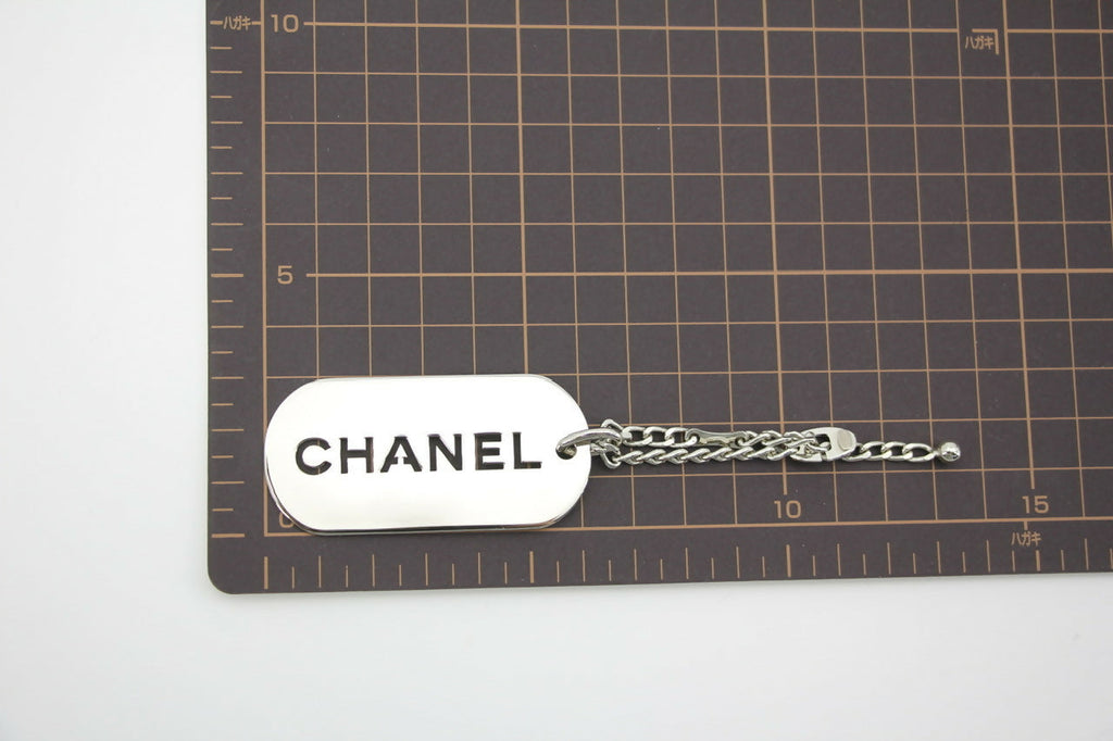 Chanel Vintage 04V Metal Silver-Tone Rectangular Plaque Pendant Bag Charm