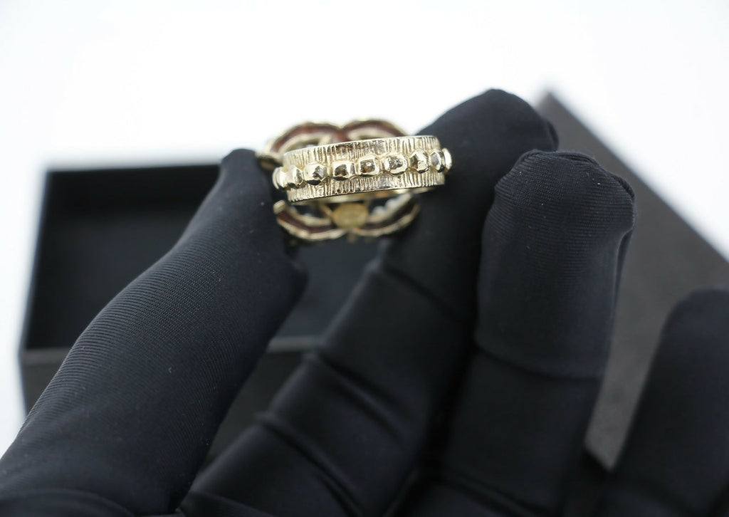 Chanel A12A Metal Imitation Pearl Maroon CoCo Mark Ring