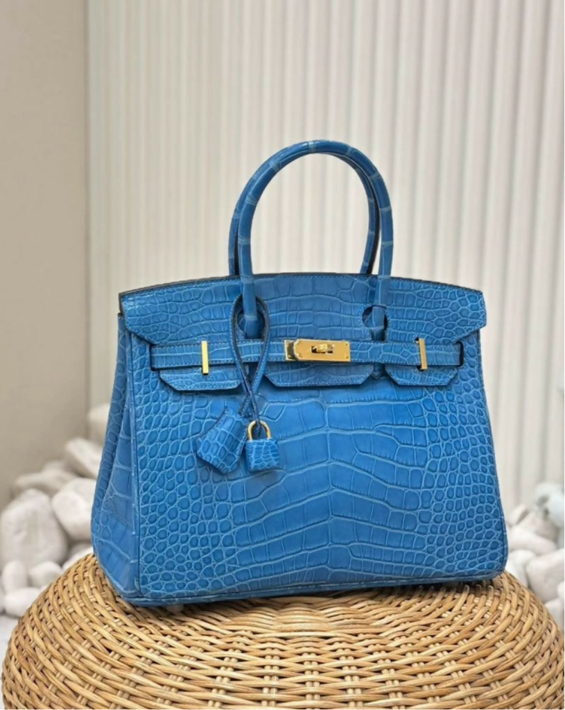 Hermes Birkin 30 Blue Matte Crocodile Leather Gold Hardware