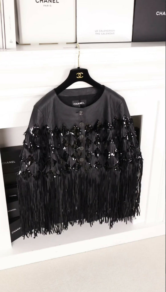 Chanel 19A black lambskin leather jacket