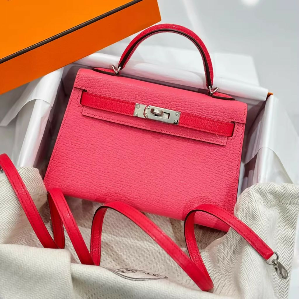 Hermès Mini Kelly II Rose Lipstick/Rose Extreme chèvre leather Palladium hardware