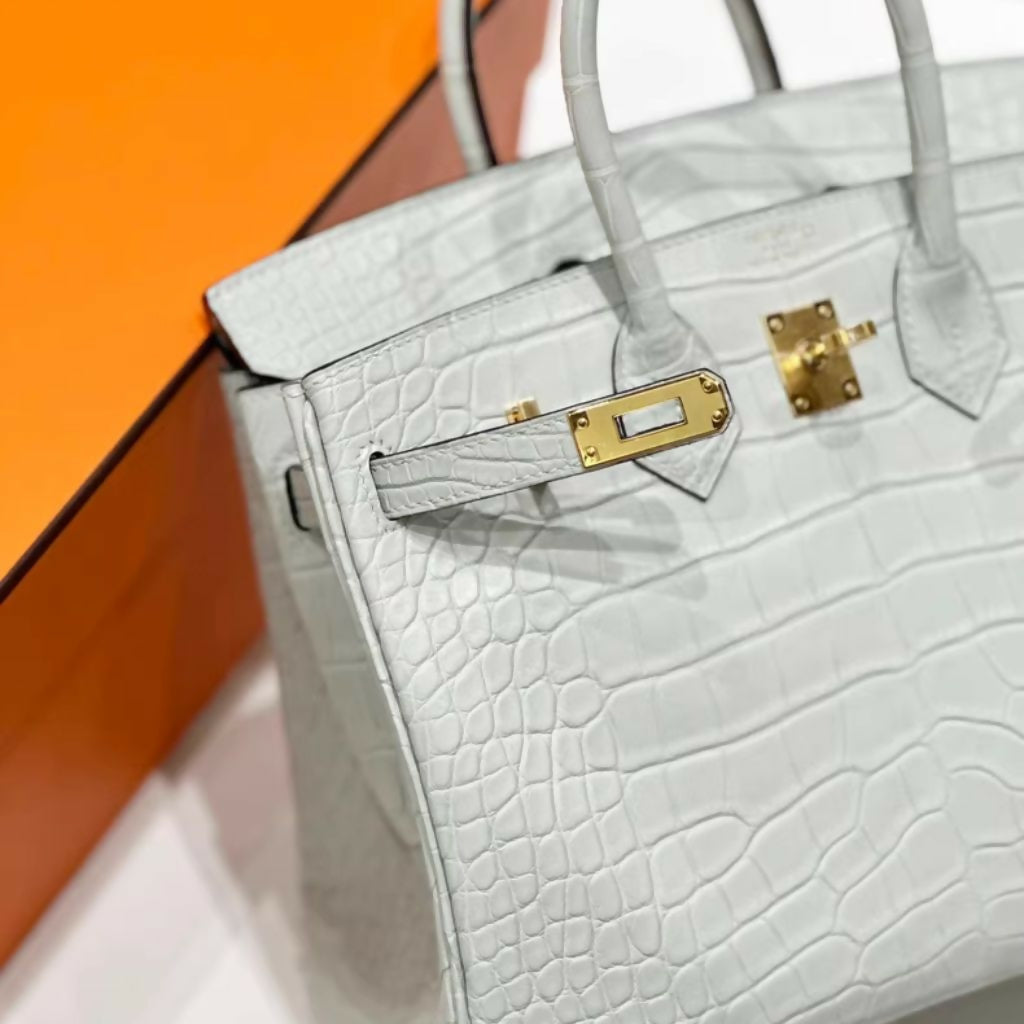 Hermès Birkin 25 Matte Gris Ciment crocodile leather Gold hardware