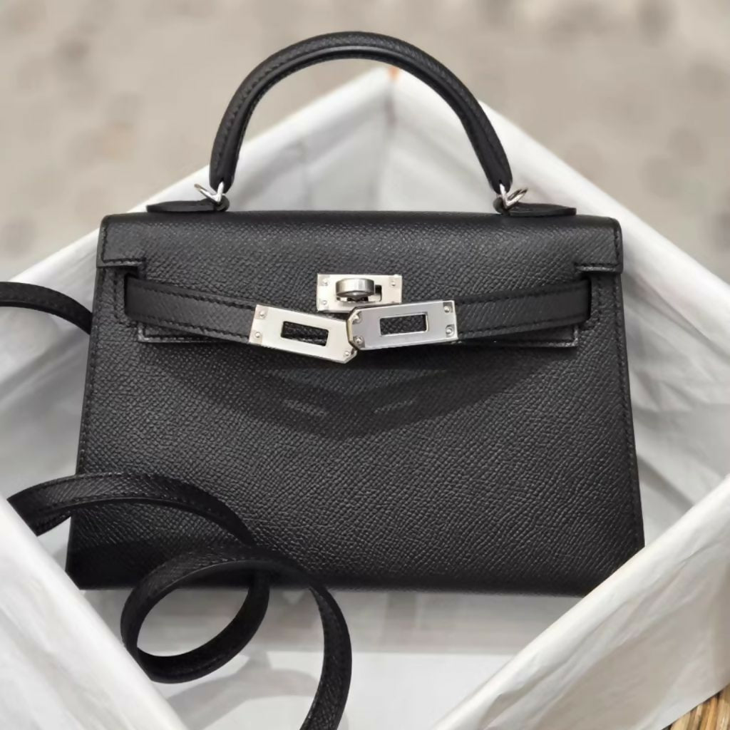 Hermès Mini Kelly Black Epsom Leather Palladium Hardware