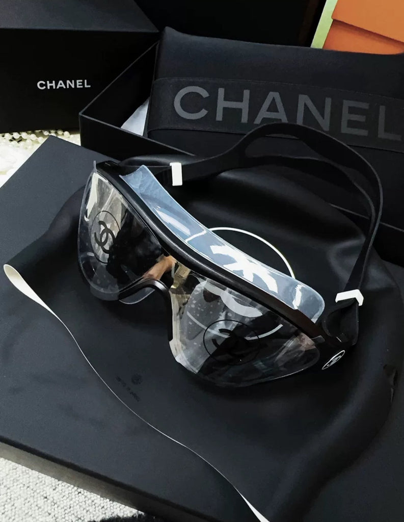 Chanel 24S swimming suit Glasses + black swimming cap + white swimming cap